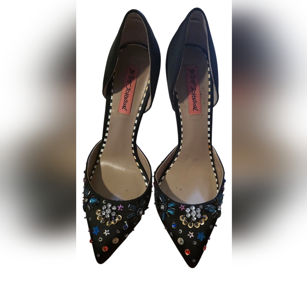 Betsey Johnson Black Heels with Colorful Embellishments
